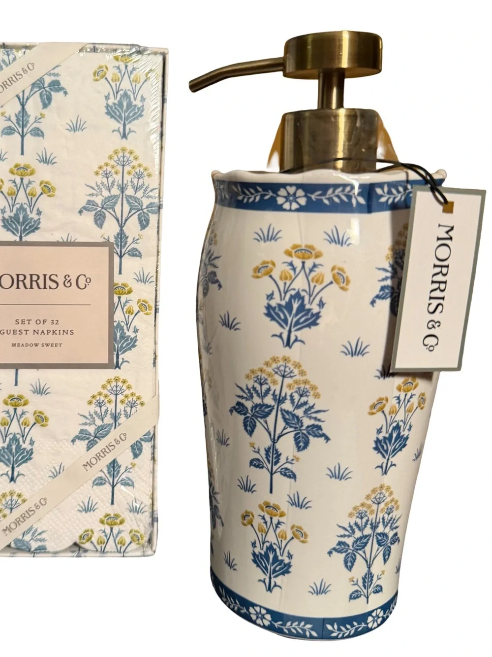 William Morris & Co NWT Floral Ceramic Soap Dispenser & Matching Guest Napkins